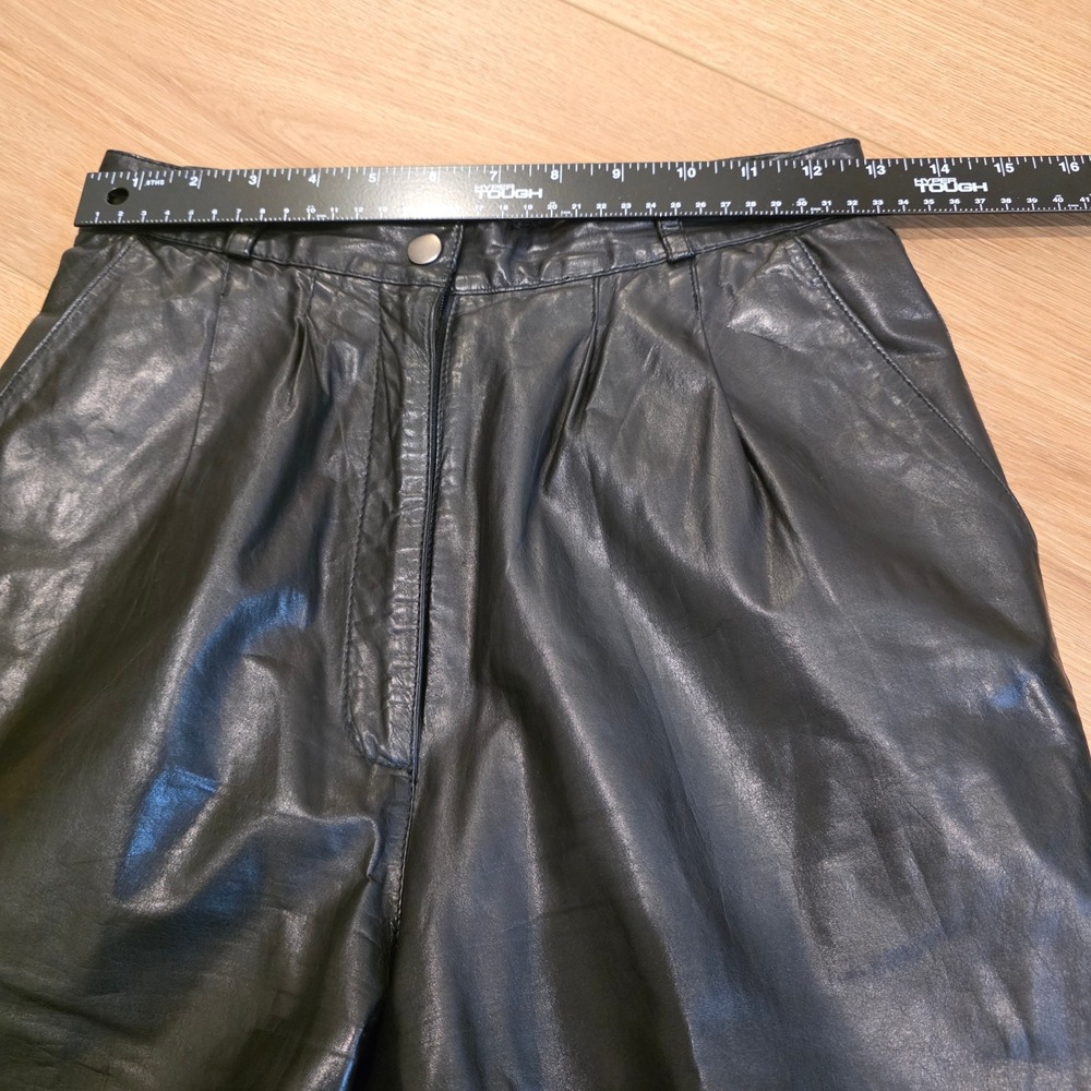 Tannery West Vintage Black Genuine Leather Pleated High Waist Pants Womens 8 - Picture 7 of 13